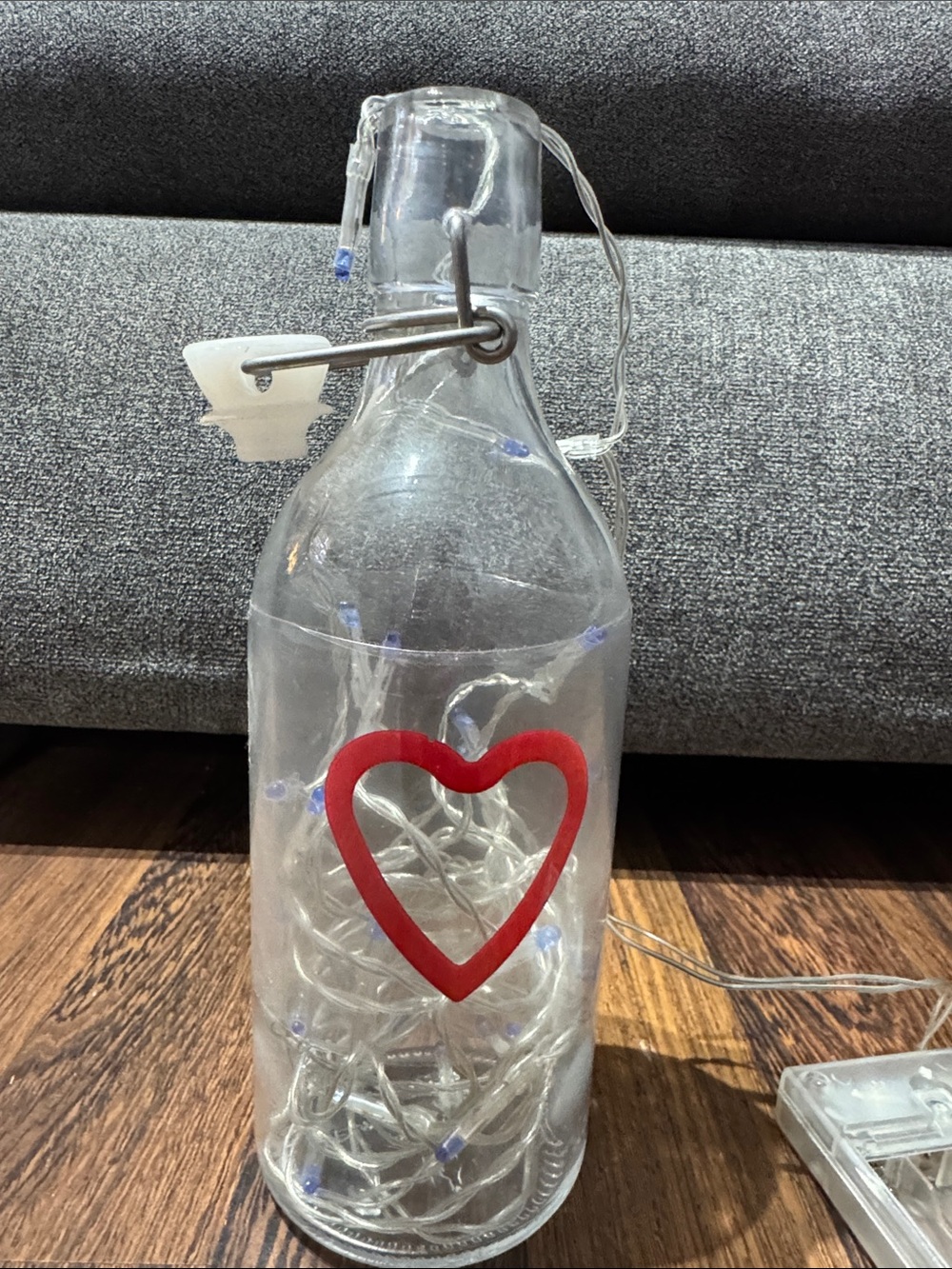 IKEA Clear Glass Bottle Lantern with Red Heart - Picture 7 of 10